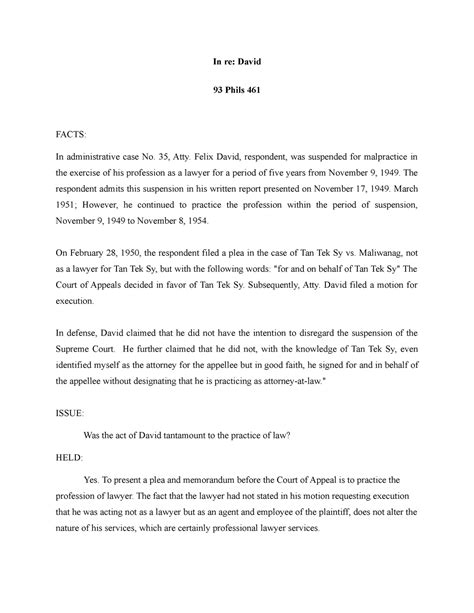 In re David Case Digest .